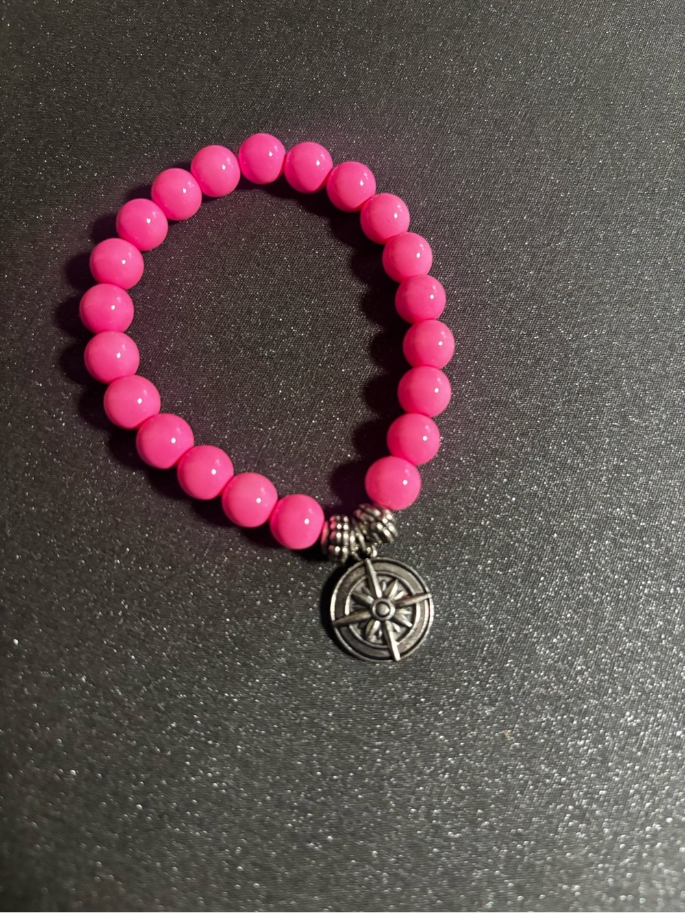 Pink Beaded Bracelet with Compass Charm